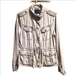 Aritzia Talula Hemp Blend Anarak Drawstring Cargo Jacket Full Zip Pockets Gray